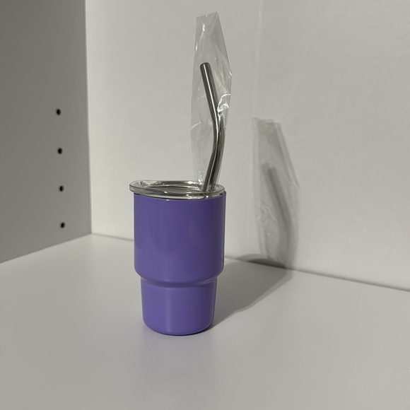 Tiny tumbler shot tumbler stainless steel in purple includes straw - Picture 4 of 11